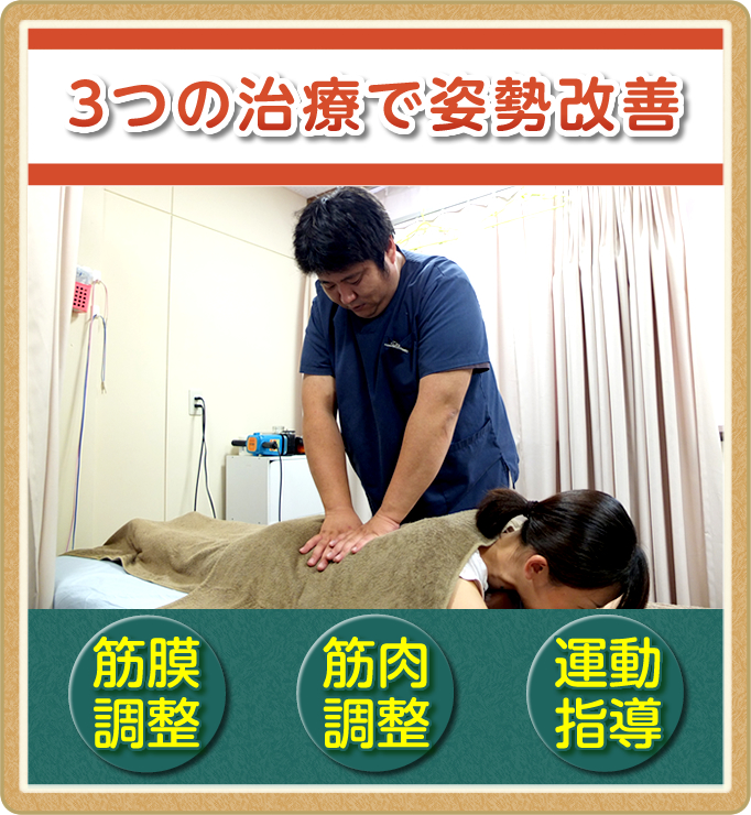 3つの治療で姿勢改善